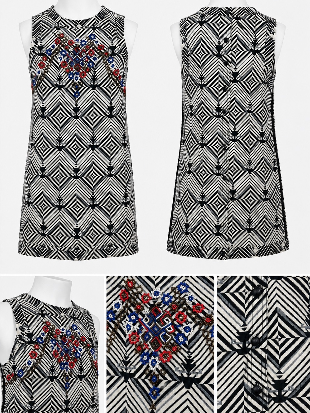 Free People New Romantics Beaded Geometric Shift Dress XS Boho